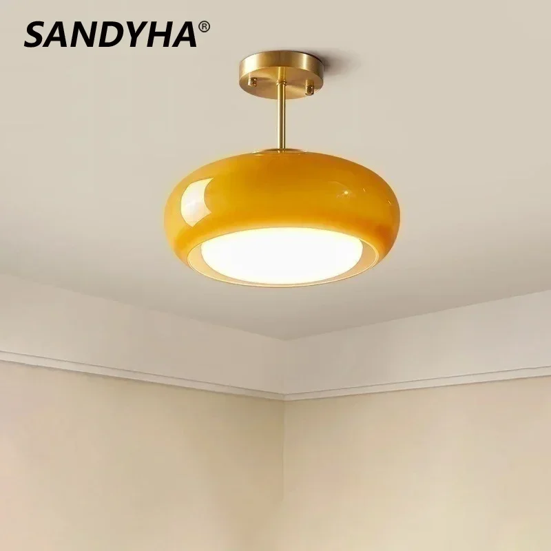 Sandyha retro sklenené mosadz Stropné lustre spálne na nočné štúdium osvetlenie domáci dekorácia lampa Luminaire Luster Salon