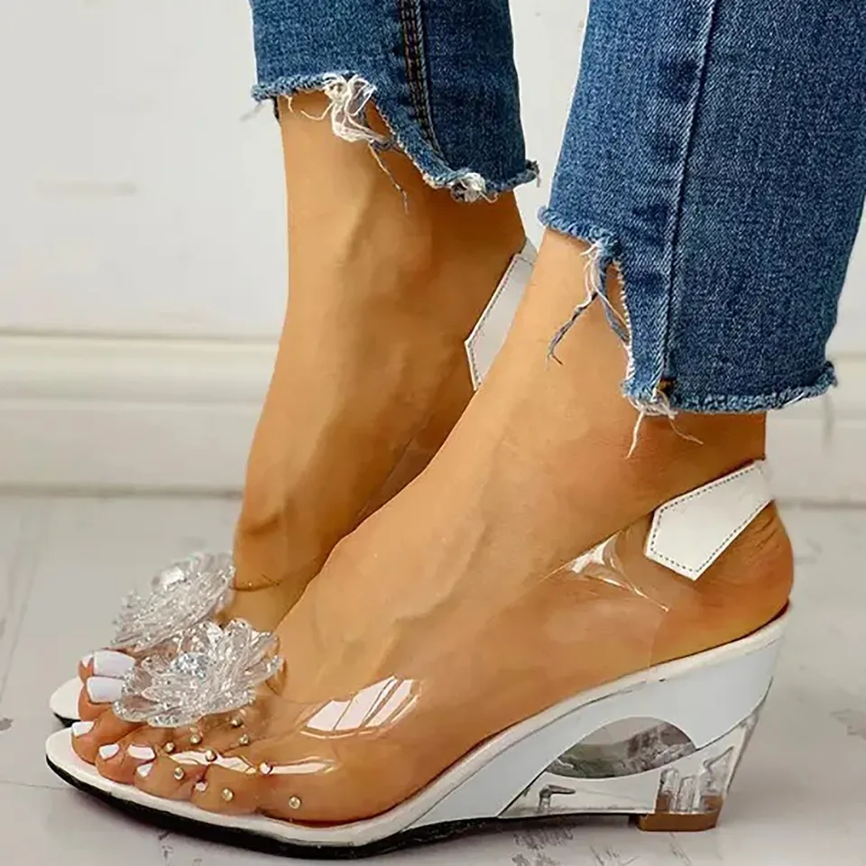Sandále Espadrille pre ženy pre ženy Silver Girl High podpätky topánky pre ženy Príležitostné voľné topánky klinčeky klinové sandále 2024
