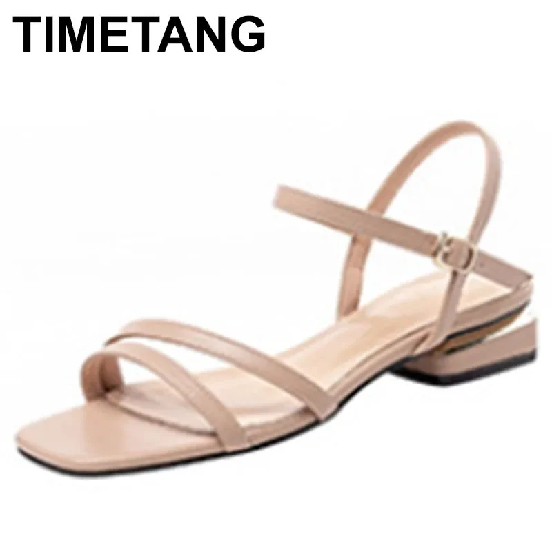 Sandále Ladies Square päta Elegantné letné papuče gladiátor kožené dámske papuče módne dámy sandále