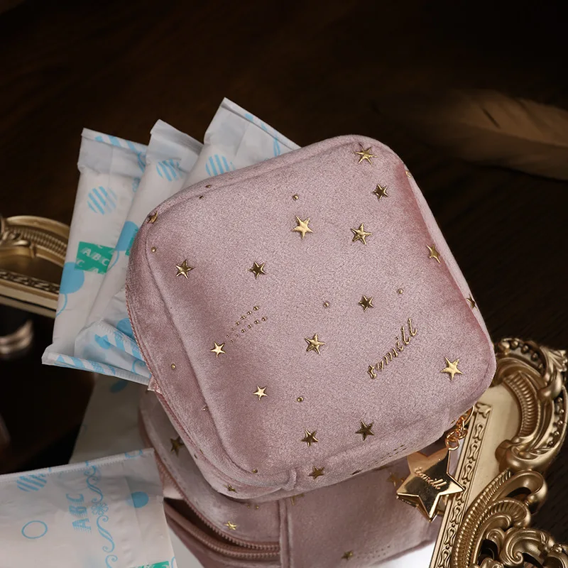 Sanitárna obrúsok Storage Bag Velvet Bag pre dospievajúce dievčatá prenosné obdobie vrecka s úložným priestorom na rúžový rúž na zips