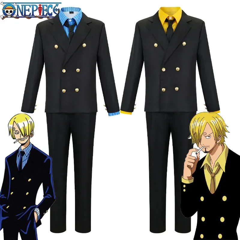 Sanji Cosplay kostýmy anime One Pusce Yellow and Blue Suit Nohavice oblečenie Halloween Formálne opotrebenie role Hra Uniforma pre mužov