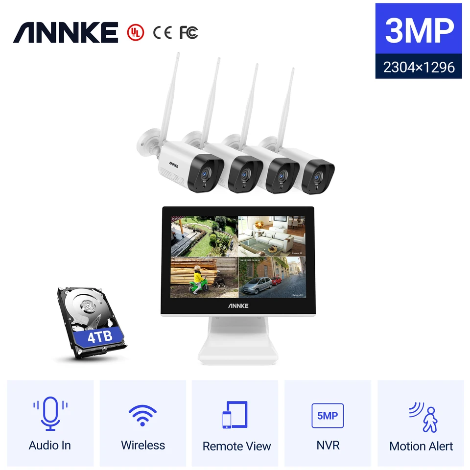 SANNCE 4CH Wireless 3MP NVR Kit FHD 7 
