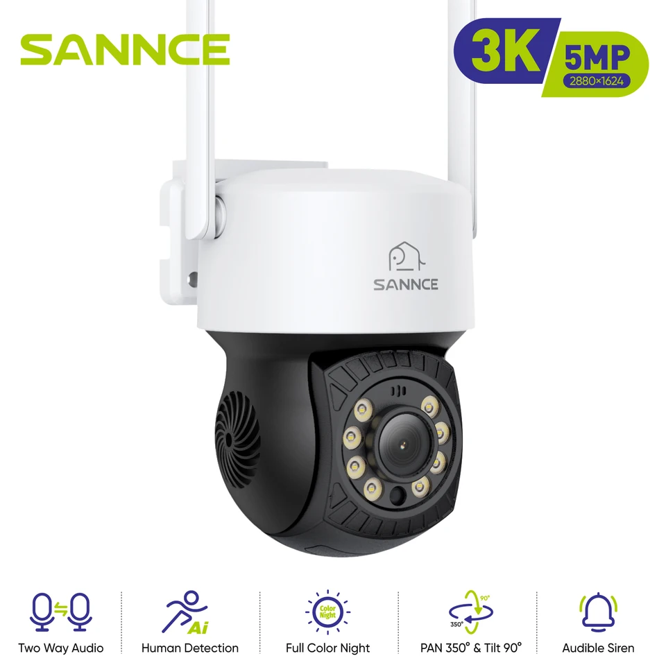 SANNCE 5MP Video sledovanie kamery WiFi Systém obojsmerný hlas 128G TF Karta Human Detection Alarm plná farebná nočná verzia
