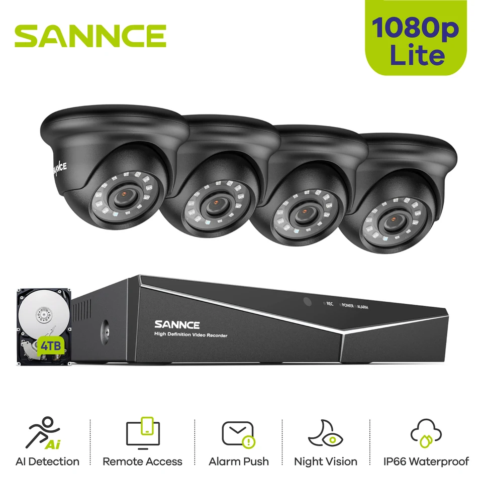 Sannce 8ch 1080n DVR CCTV System 4pcs 1080p Dome Security Cameas Ir vnútorný vodotesný vonkajší video sledovanie CCTV Kit CCTV