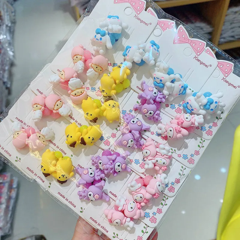 Sanrio 20 párov Cinnamoroll My Melody Kuromi Pom pom Purin Kawaii Hair Clip BB Clip Pink Cartoon Girl Hair doplnky darček