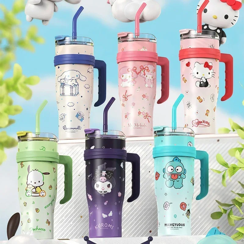 Sanrio 304 Izolovaný pohár z nehrdzavejúcej ocele Veľká kapacita s rukoväťou termos fľaša roztomilý Hello Kitty Kuromi Melody Gift