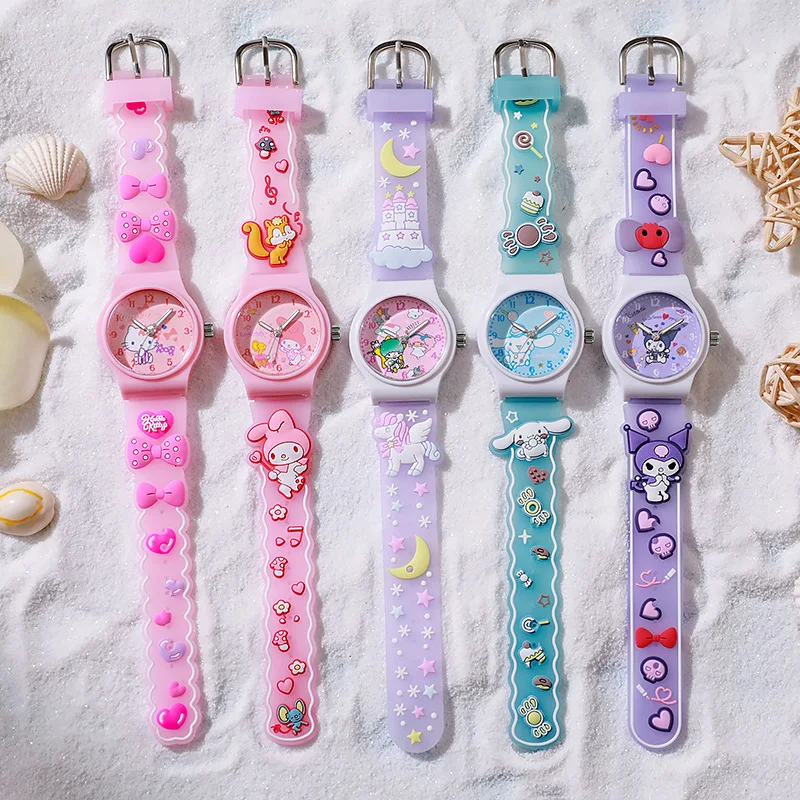 Sanrio 3D vzor detské módne zápästie Hello Kitty Cinnamoroll Witerproof Watch Kuromi Cartoon Christmas WatchBand Darček