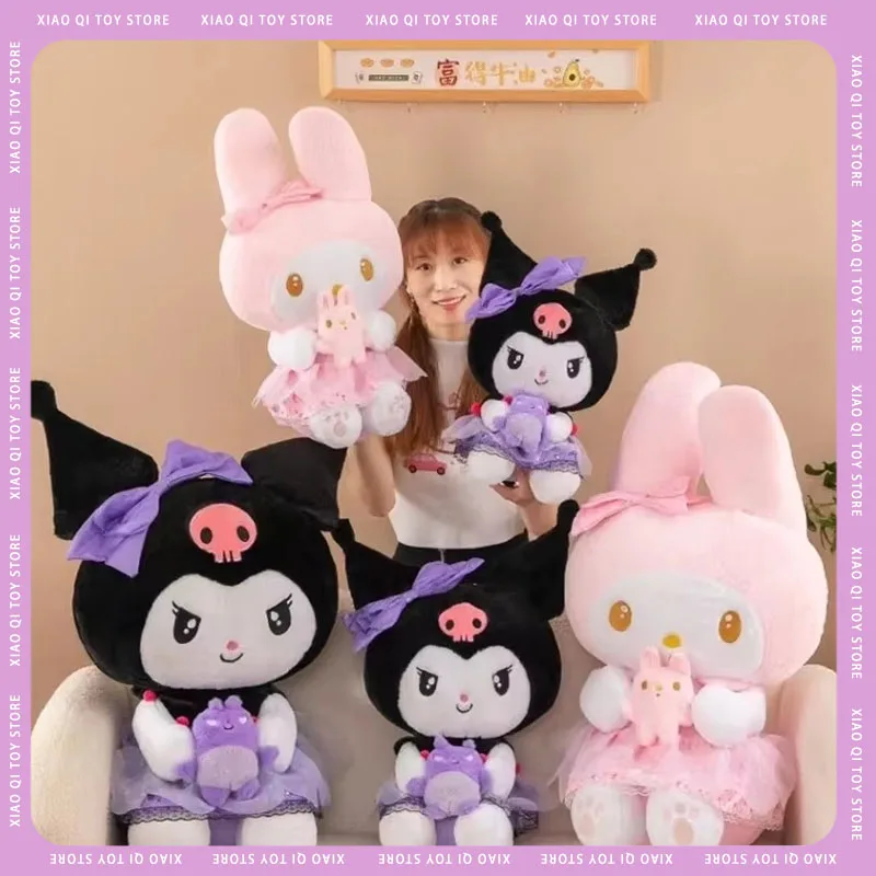 Sanrio 45 \ 55 cm Kuromi My Melody Kawaii plyšová hračka mäkká a pohodlná vypchatá dekorácia bábik Deti narodeniny vianočný darček