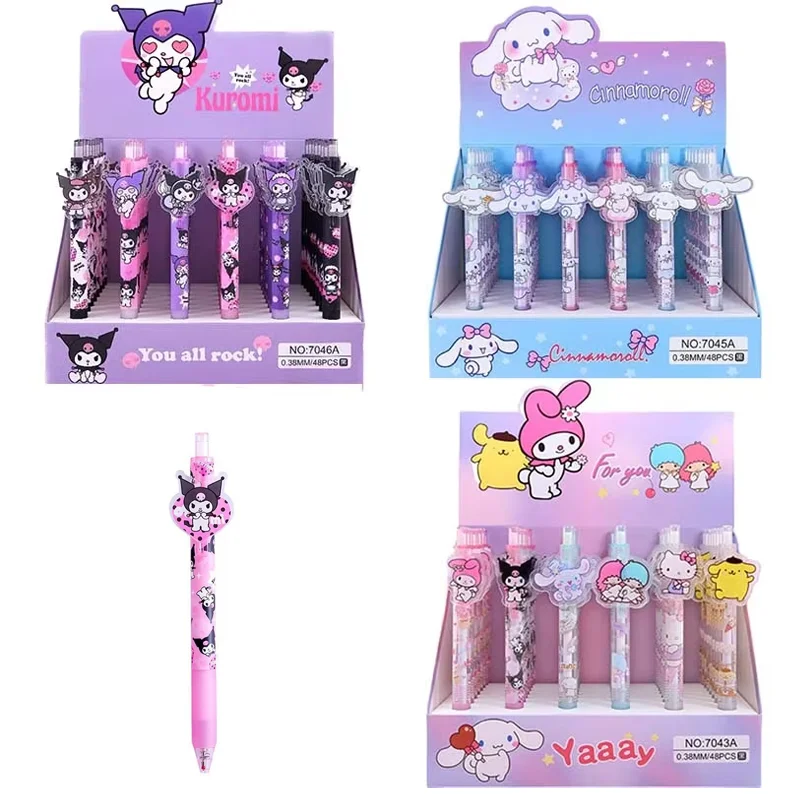 Sanrio 48ks Cartoon Gel Pen Kitty Kuromi Hello Cinnamoroll perá Študenti Stationsery 0,5/0,38 Čierne školy písať zásoby