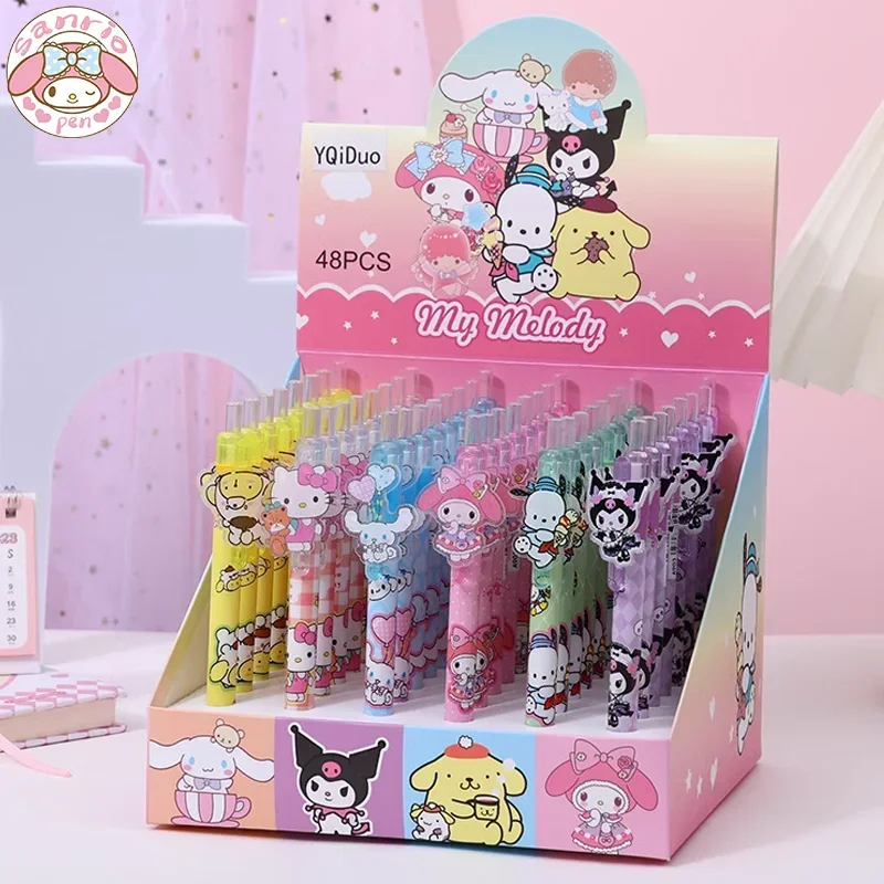 Sanrio 48ks gélové perá roztomilé kuromi melódia Hello Kitty akrylové záplatové tlačové pero 0,5 čierne dievčatá HighValue Stationery Student Student