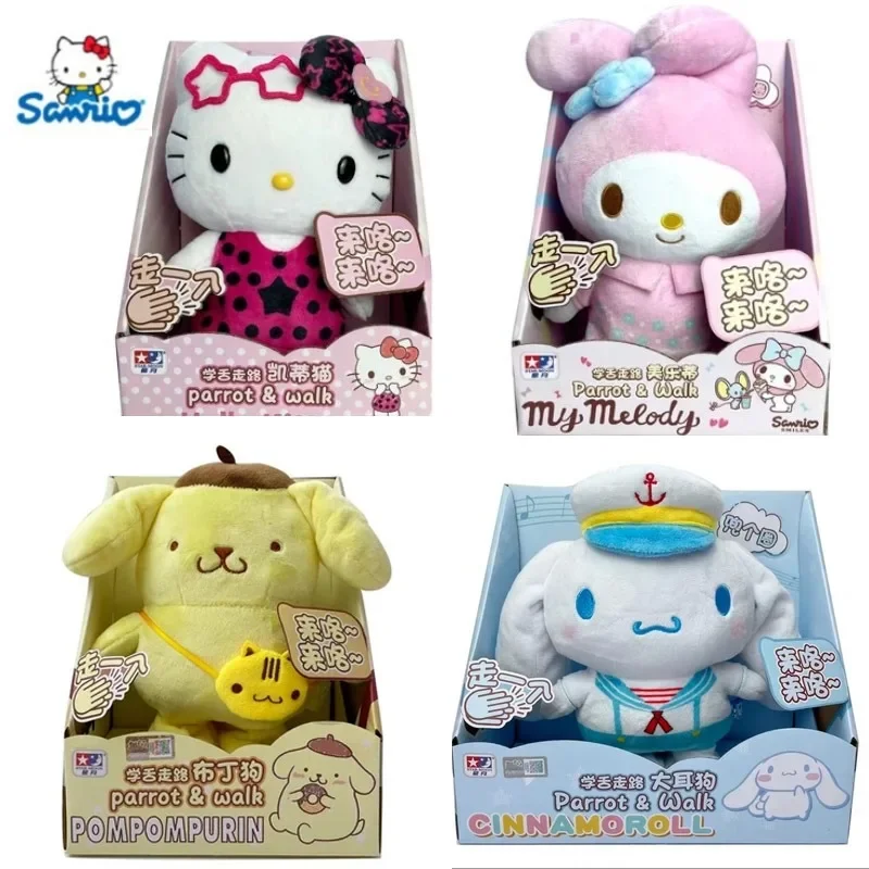 Sanrio Anime figures Hello Kitty MymeLody Pompom Purin Cartoon Character Electric Parrot Speak Walk Doll Detské hračky Darčeky