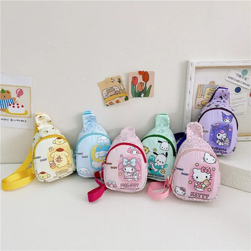 Sanrio Bag Hello Kitty Kuromi Cinnamoroll Children Hrudy Taška roztomilý batohový taška na rameno Girl Travel Crossbody Bag Darče