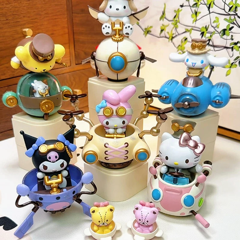 Sanrio Blind Box Family Steampunk Series Anime postava Cute Kuromi Decor Mystery Box Guight Bag Girl Prekvapenie Darček hračky Originál