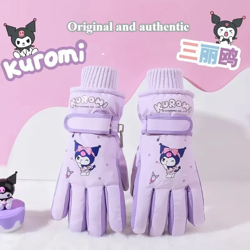 Sanrio Cartoon Animation Character Detské lyžiarske rukavice plus zamatový chladný rukavice kuromi rukavice vonkajšie veterné lyžiarske lyžovanie nový štýl