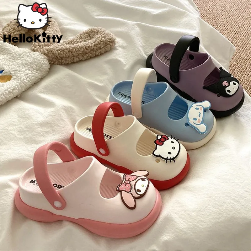 Sanrio Cartoon Nové letné módne sandále Hello Kitty Melody Kuromi Kórejský štýl Sladké husté podrážky y2k Ženy roztomilé topánky