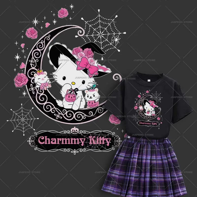 Sanrio Charmmy Kitty Tlačové nálepky železo na prevody tepla pre odevy karikatúra Hello Kitty Thermal na tričku