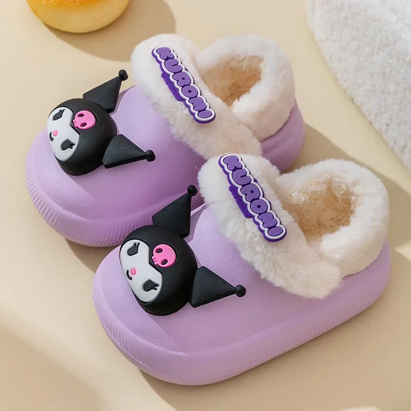 Sanrio Children Cotton Plippers Hello Kitty Boys Dievčatá zimné roztomilé karikatúra domáca vlna bavlnená topánky odnímateľná bavlnená podšívka