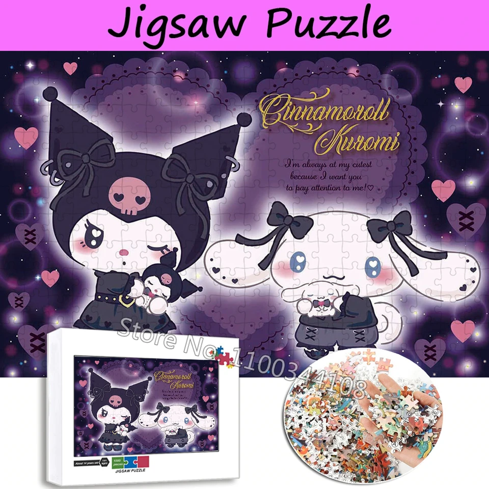 Sanrio Cinnamoroll Kuromi Jigsaw Puzzle 300/500/1000 kusy Karikatúra Anime postava Pádne ručne vyrobené detské vzdelávacie hračky
