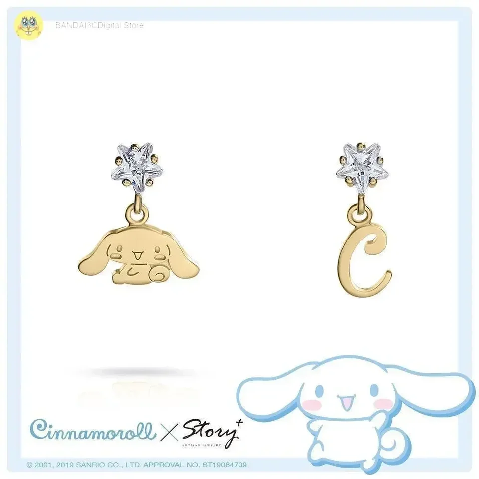 Sanrio Cinnamoroll Star Diamond 925 Sterling strieborné náušnice Stud náušnice Kwaii Sanrio Stud náušnice Voliteľné šperky listy