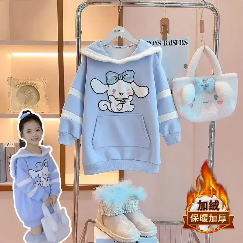 Sanrio Cinnamoroll Velvet Sweater Dress Autumn a Winter 2024 Nové zahriate teplé detské princezné šaty roztomilé dievčenské srdce