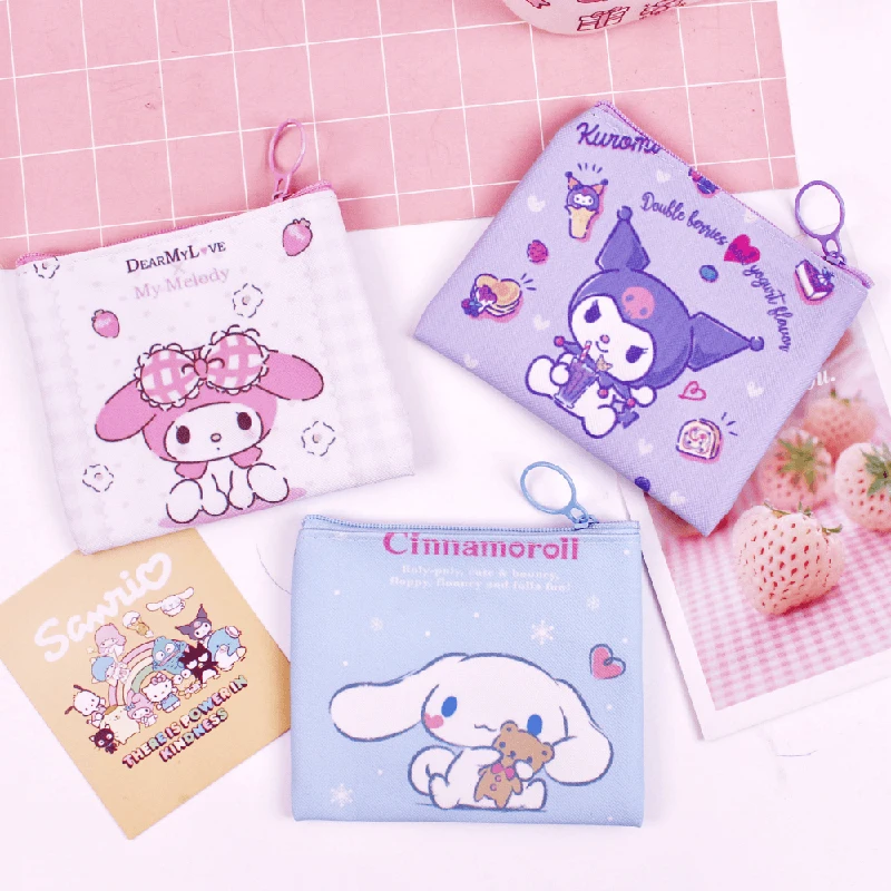 Sanrio Coin Peňaženka Vytlačená pu melódiu roztomilá peňaženka Keychain Storage Bag Pu Leather Sanrio Kuromi Kawaii mini vrecko