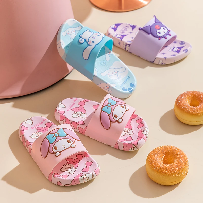 Sanrio Detské papuče letné dievčatá Indoor Bath Non-Slip Baby Home Boys's Plippers My Melody Kuromi Hello Kitty