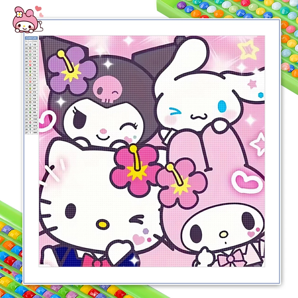 Sanrio Diamond Painting Hello Kitty Melody Cross Stitch Kuromi Cinnamoroll Mosaic Karikatúra maľba kamienky
