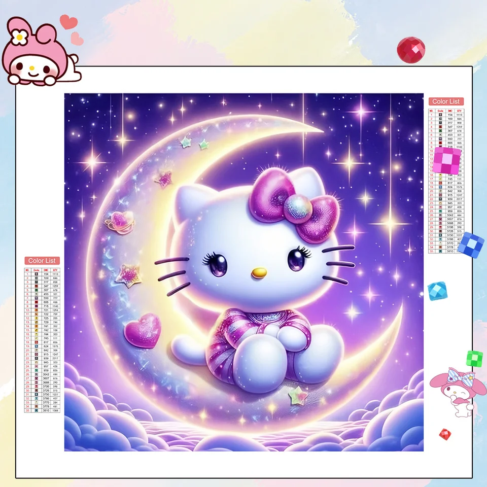 Sanrio Diamond vyšívanie Hello Kitty Obrázok kamienok maľovanie plného štvorca okrúhly karikatúra nový príchod mozaik