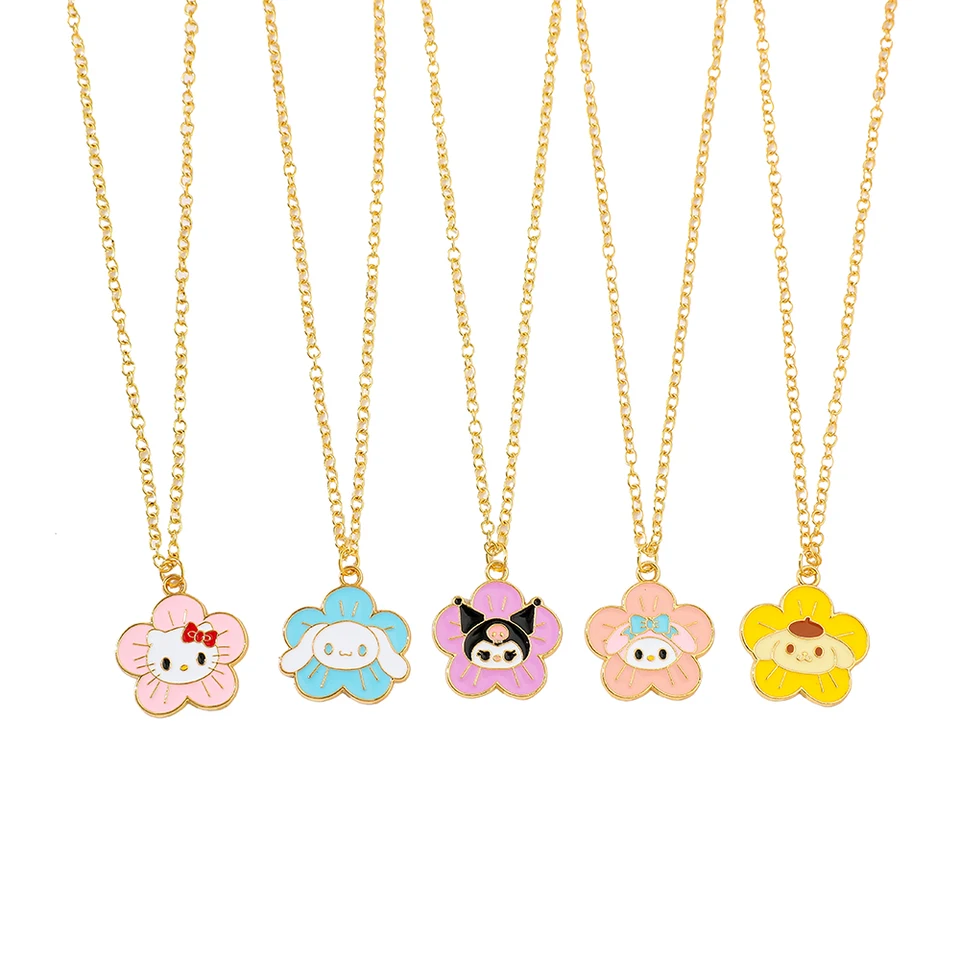 Sanrio Flower Pom pom Purin Cinnamoroll melódia Kuromi Cartoon Prívesok Náhrdelník retiazka na kosti pre mužov