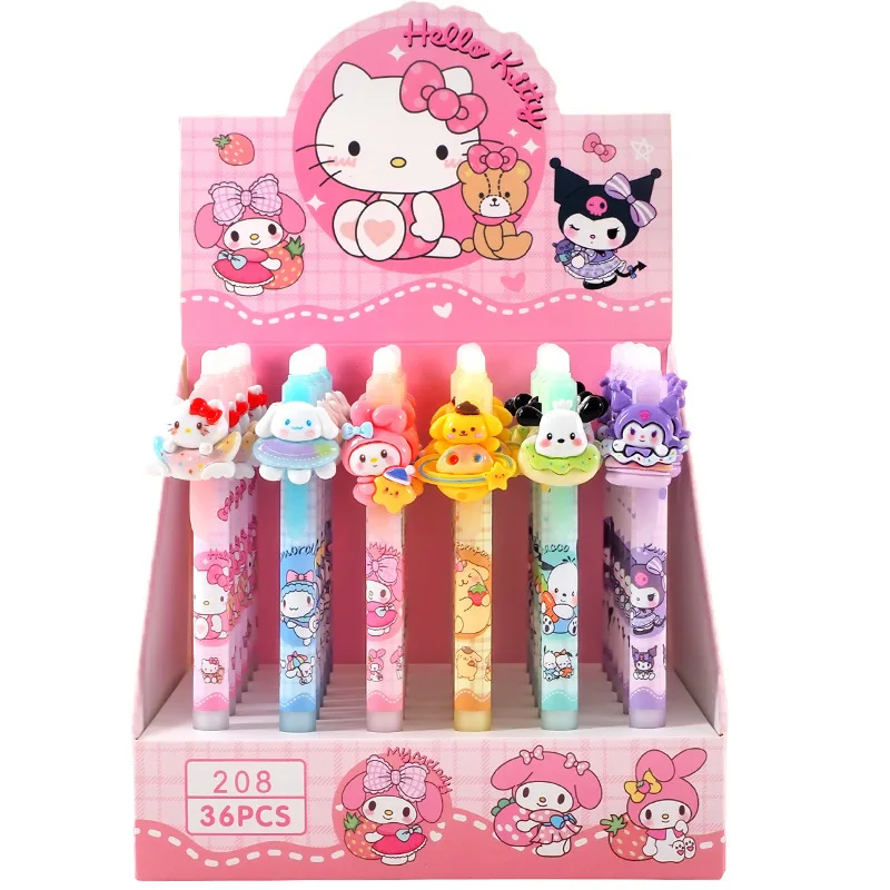 Sanrio Gel Pen 36ks Vymazanie modrej 0,5 mm karikatúry Hello Kitty Erasable Black Falting Painting Pen Deti Darčeky Školské potreby