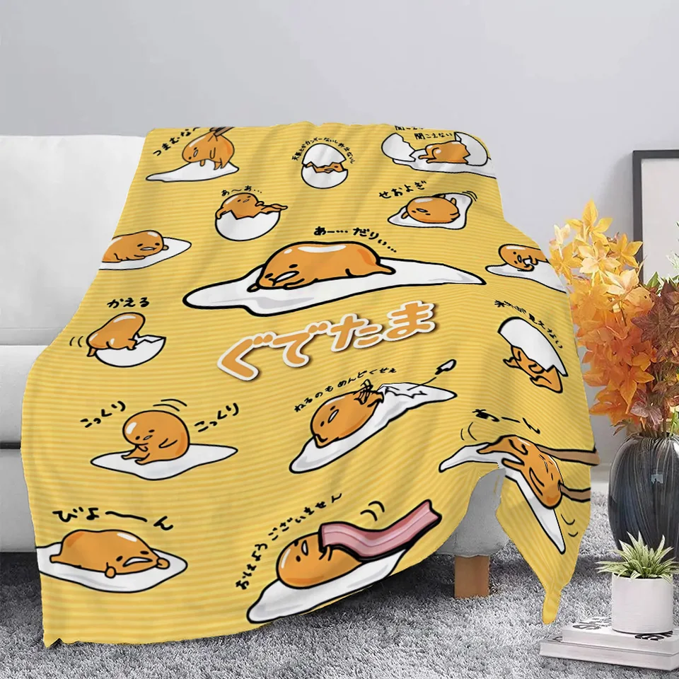 Sanrio Gudetama Lazy Egg Tlačené prikrývky piknikové prikrývky Teplá prikrývka mäkká a pohodlná prikrývka domov cestovanie narodeniny darček