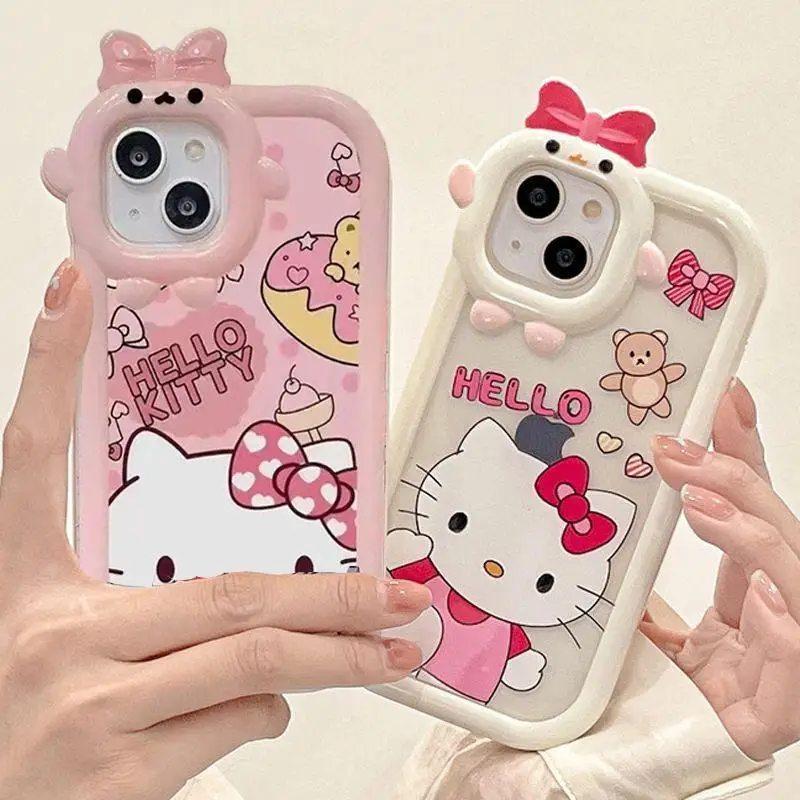 Sanrio Hello Kitty 3D Bow Lens Soft Soft Pase pre iPhone 16 15 14 13 12 11 Pro Max Plus x x Max xr 8 7 6 6s plus 7+ 8+ kryt
