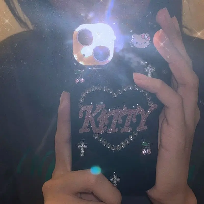 Sanrio Hello Kitty 3D Rinestone Puzdro pre iPhone 14 13 12 11 Pro Max Mini XR XS Max 8x7 Plus SE 2020 Dievča