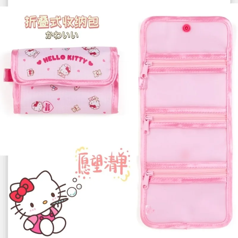 Sanrio Hello Kitty Anime Kawaii Card Storage Bag Cute Cartoon Kt Cat Skladacie zips prenosná cestovná taška módne darčeky pre dievčatá