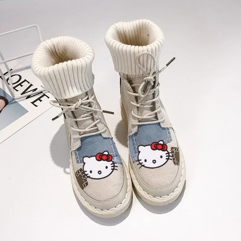 Sanrio Hello Kitty Autumn Winter High Top retro topánky módne ponožky topánky Dámske teplé dievča príležitostné topánky Cartoon Cotton topánky