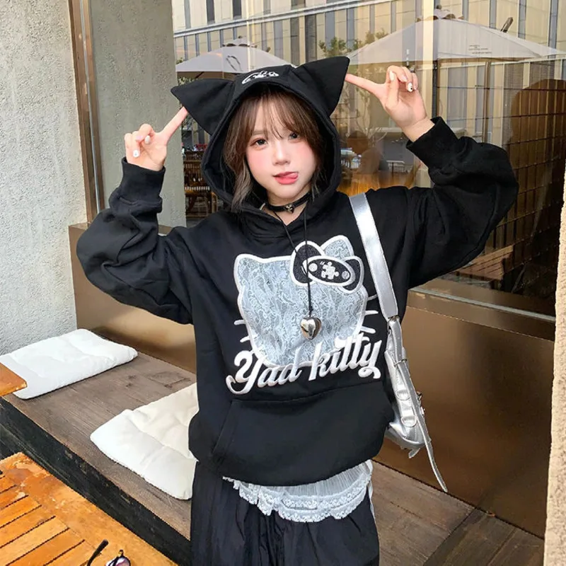 Sanrio Hello Kitty Autumn Winter Hoodie New Lace Patter
