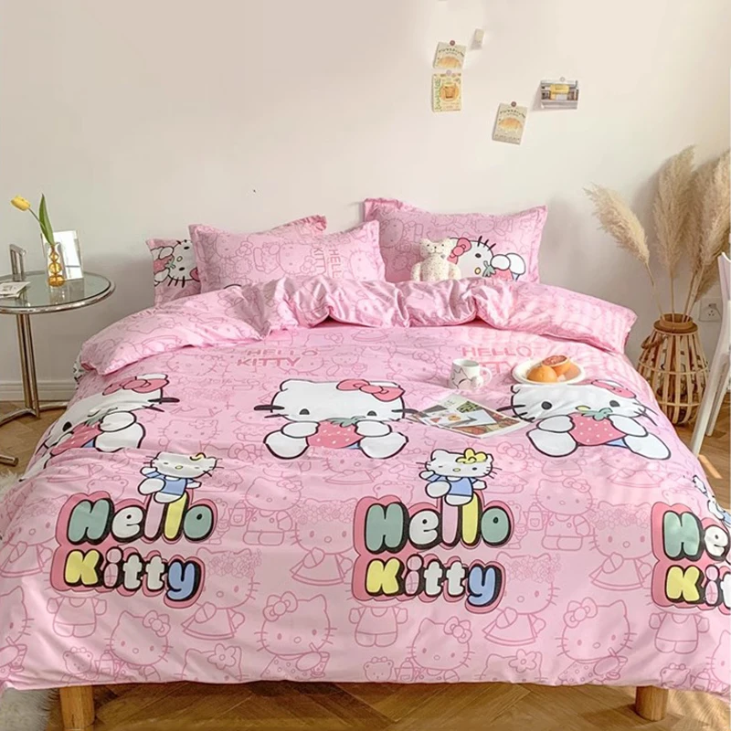 Sanrio Hello Kitty Cotty Bedding Set Set Cute Double Flat Sheet Petre Cover vankúš lôžko posteľ dievčenský koľaj bedloties domáci textil