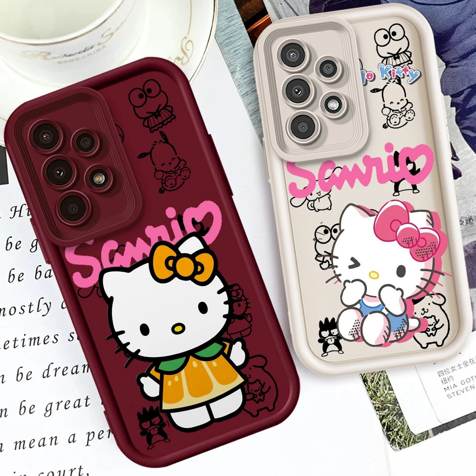 Sanrio Hello Kitty Cute Art pre Samsung A73 A71 A54 A53 A52 A51 A33 A32 A21S A14 A13 A12 A03 A04 A05 5G Eye Rebder Cover Cover Cover rebríka