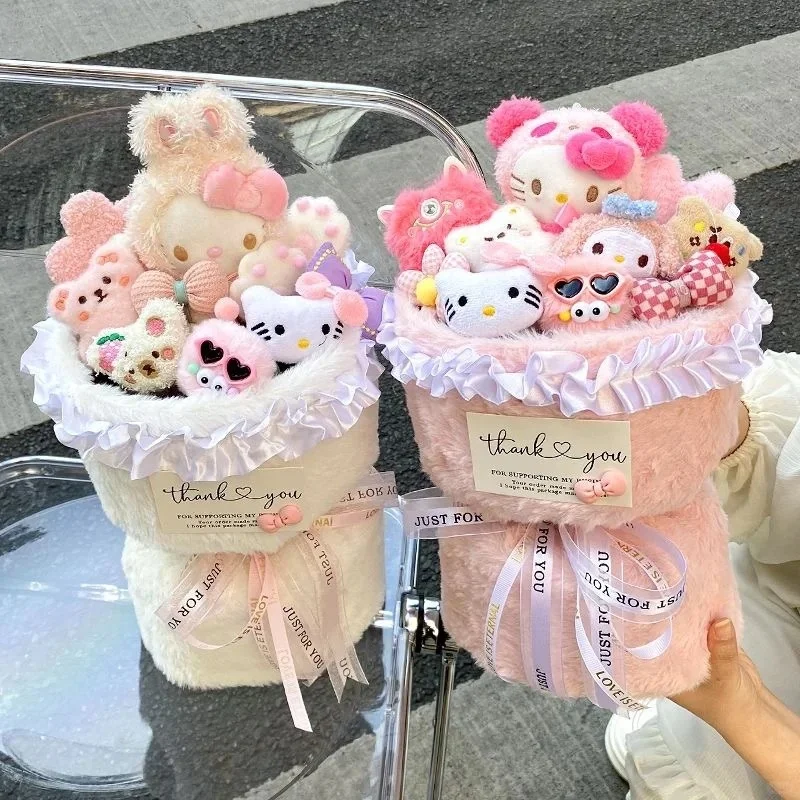 Sanrio Hello Kitty Doll Bytice Flowers Anime Cartoon Soft Fashion Flower Room Decotion Girl Holiday Gift Darček