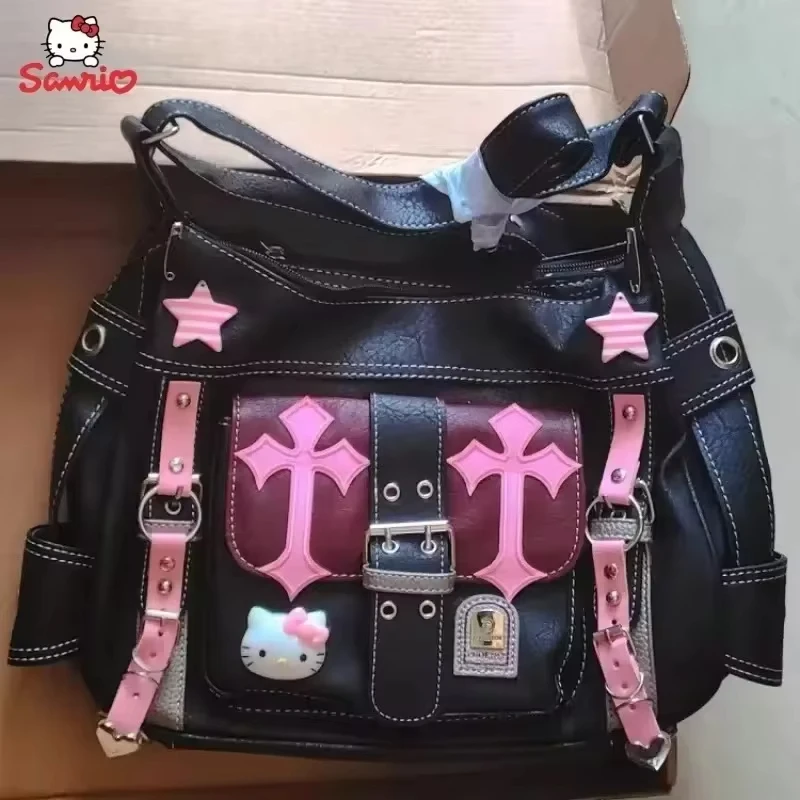 Sanrio Hello Kitty Gothic Punk Vintage Ružové krížové reťaze krížové tašky pre ženy Y2K Hot Girl Trend Trend Trend Tack Darček