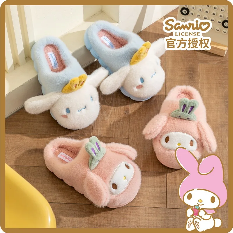 Sanrio Hello Kitty Kawaii plyšové klinky Kuromi My Melody Warb Winter Indoor Plippers Plochá neformálna nekĺzavá dievčenská domáca topánka Giifts