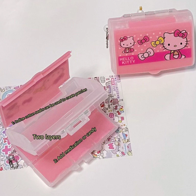 Sanrio Hello Kitty Kawaii Prenosná drogová škatuľka 2 vrstvy skladovací box darček na ukladanie drog na ukladanie liečiv