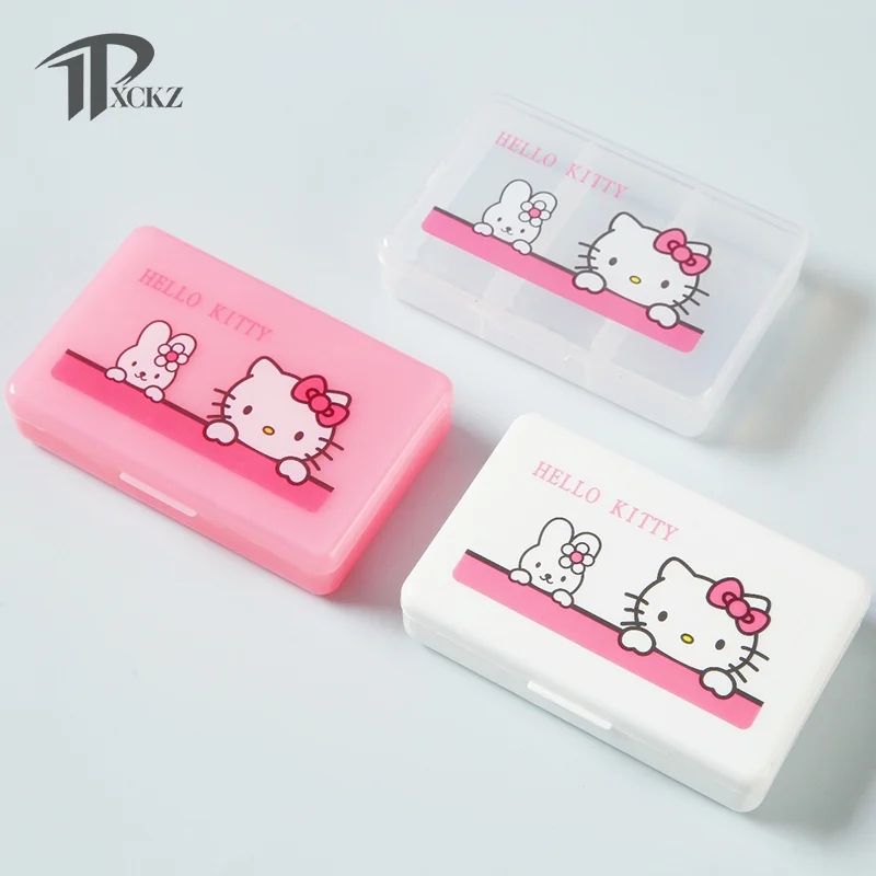 Sanrio Hello Kitty Kawaii Prenosný liek na drogy 3 mriežky Skladovacia skrinka darček DRIGH DISPENSER SKLADOVANIE DROŽKY