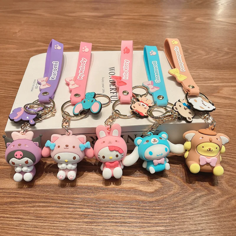 Sanrio Hello Kitty Keychain Roztomilý karikatúra melódiu Kuromi Cinnamoroll Doll Doll Denant Dekorácie Keyring šperky Dievčatá a detské darčeky hračky