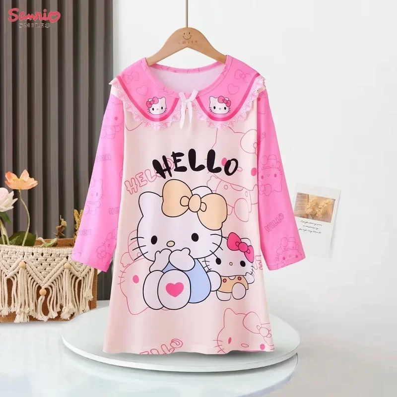 Sanrio Hello Kitty Kuromi Detské pyžamy šaty Cinnamoroll My Melody Cartoon Baby Anime Kids Set Girls sukňou s dlhým rukávom