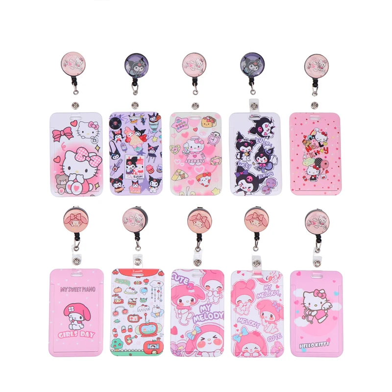Sanrio Hello Kitty Kuromi Melody Keychain Stiahnuteľný klip ID držiteľ držiak žien Držitelia dverí Držitelia Držiteľov sestry Hang Cereential Buckle