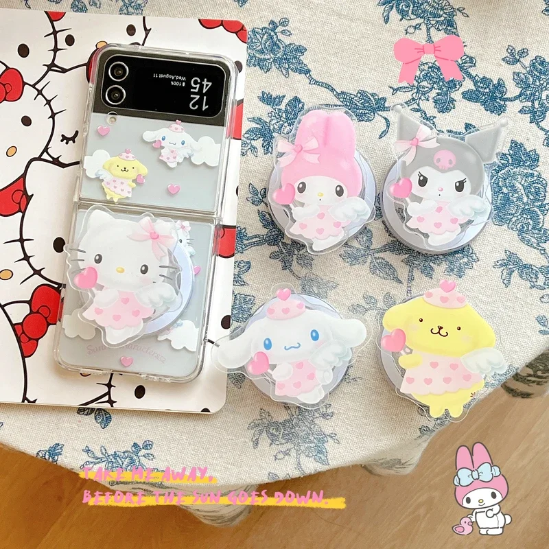 Sanrio Hello Kitty Kuromi Melody Purin Purin Magnetic Bracket Magsafe bezdrôtový nabíjací puzdro pre Samsung Galaxy Z Flip 5 4 3 Cover