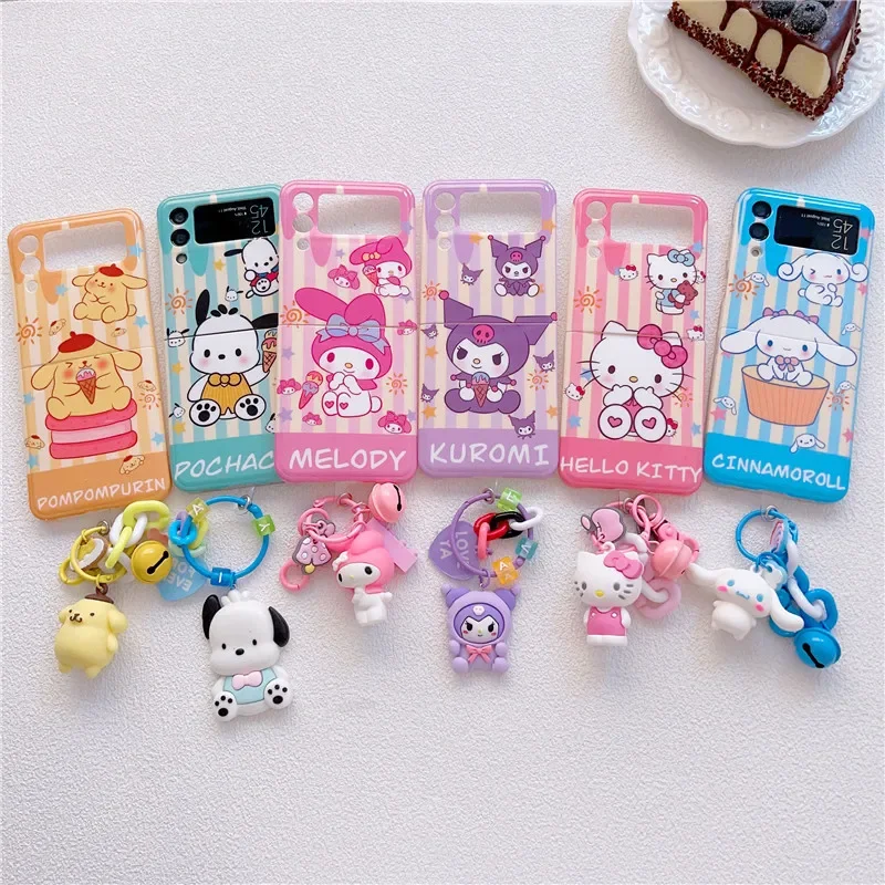 Sanrio Hello Kitty Kuromi My Melody Cinnamoroll Cartoon Telefón puzdro pre Samsung Z Flip 5 3 4 puzdro roztomilý ružový nárazový odolný mäkký obal