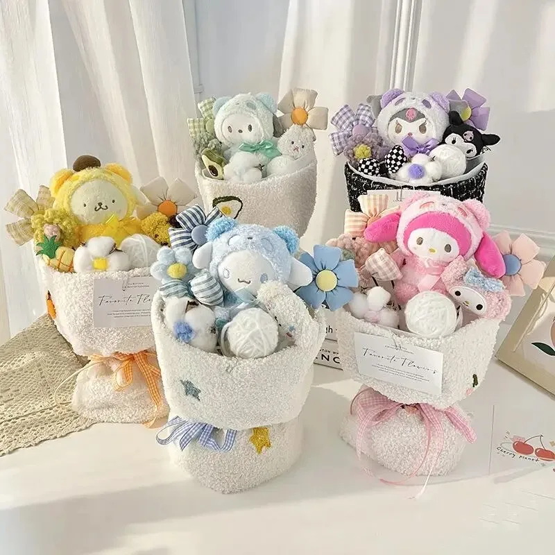 Sanrio Hello Kitty kytica roztomilý karikatúra plyšová bábika kvetina cinnamoroll kuromi moja melódiová hračky kvetiny a darček pre deti s dovolenkou