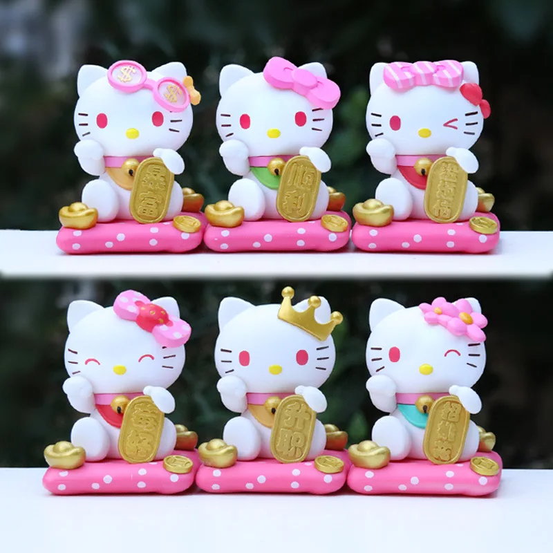 Sanrio Hello Kitty Lucky Cat Series Cartoon Toys Desktop Ornament Cute Figurins Dekorácie deti narodeniny Prítomné vianočné darčeky